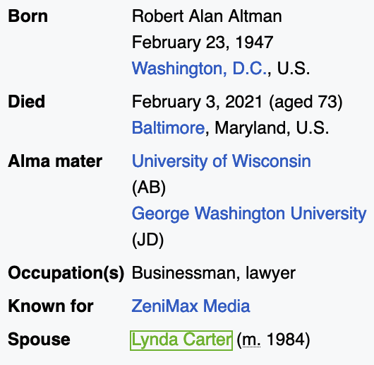 Bio of Lynda Carter's ex-spouse Robert Alan Altman.