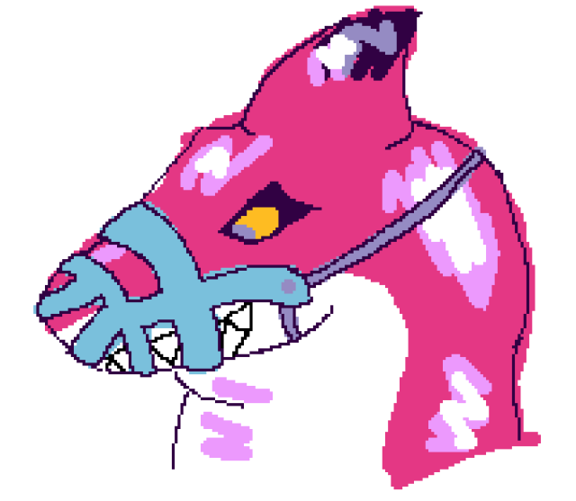 pink pooltoy shark with a blue muzzle